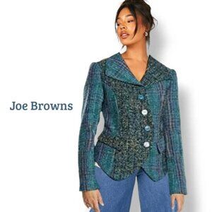 Joe Browns Blue Tweed Boucle Toro River Jacket patchwork plaid mixed print US 14